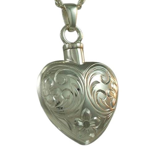 Flower Etched Heart Keepsake Pendant III